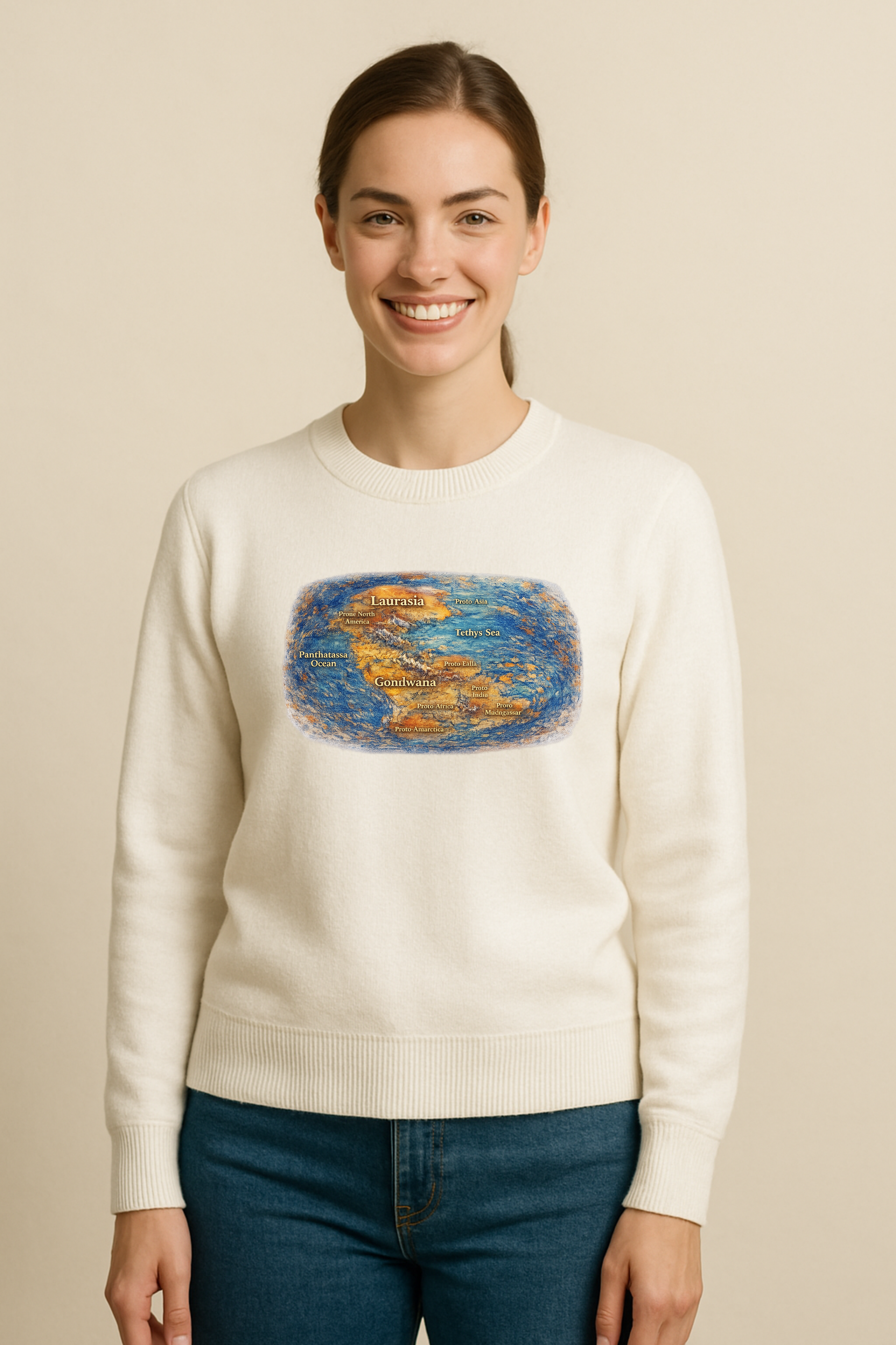 Pangea Map Women's Pullover | Ancient Earth History Graphic Sweater