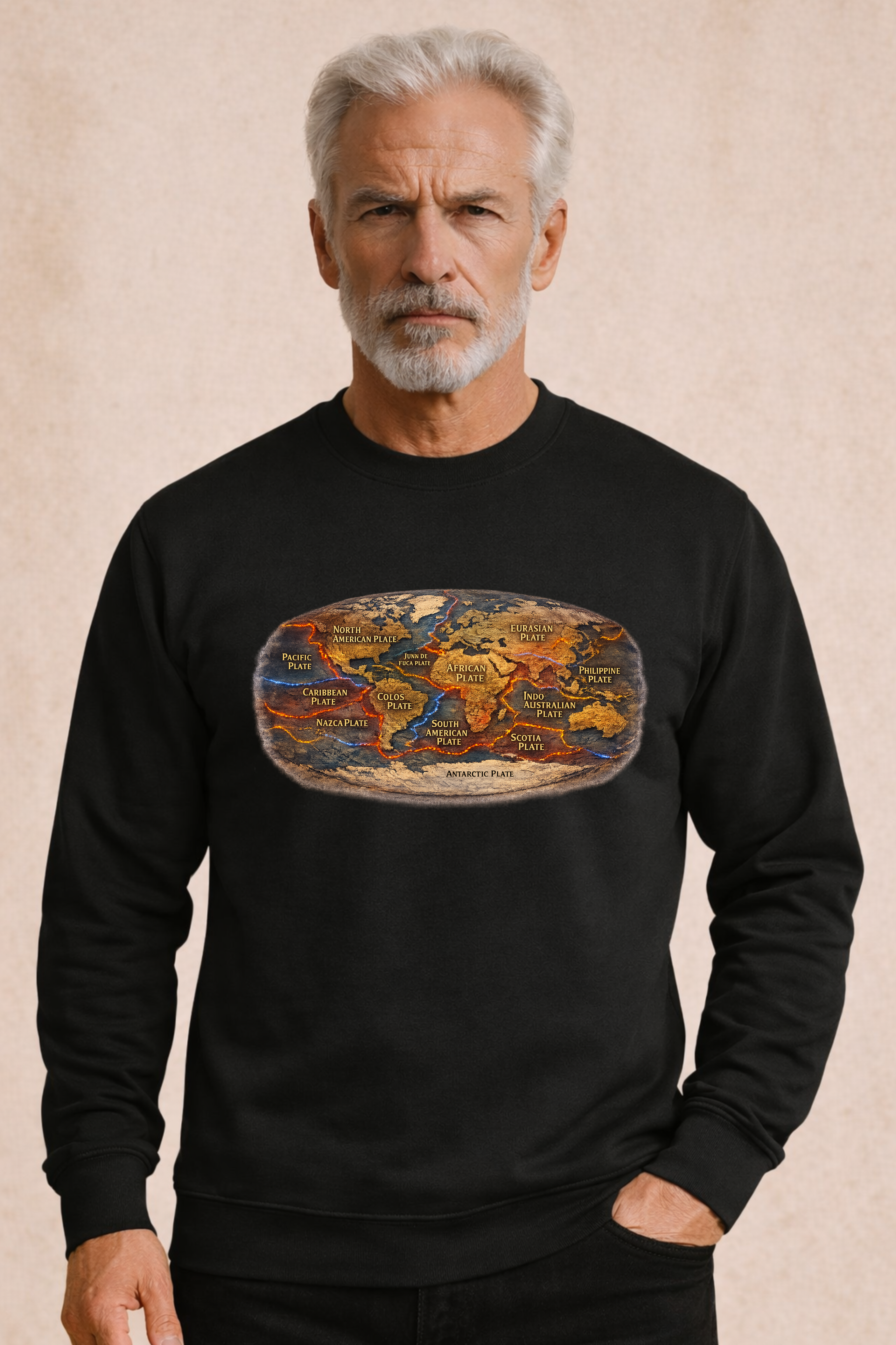 Tectonic Plates World Map Men's Pullover | Earth Science Geology Graphic Sweater