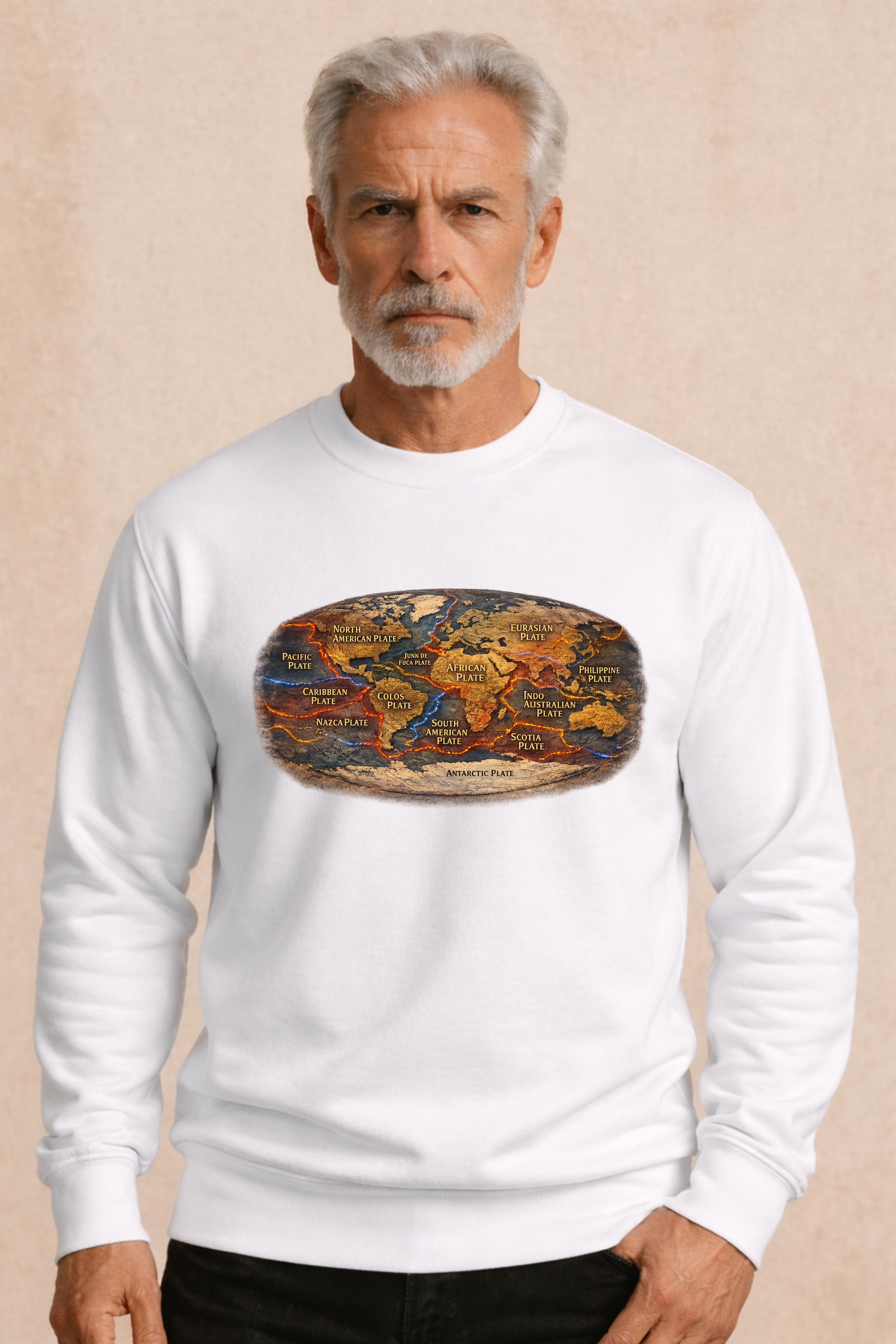 Tectonic Plates World Map Men's Pullover | Earth Science Geology Graphic Sweater